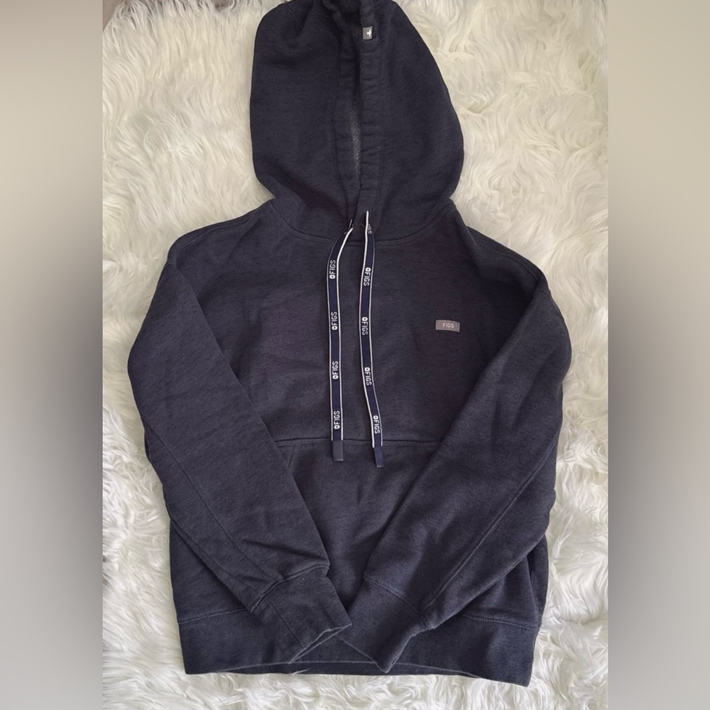 Figs Blue Hoodie with Logo Drawstrings